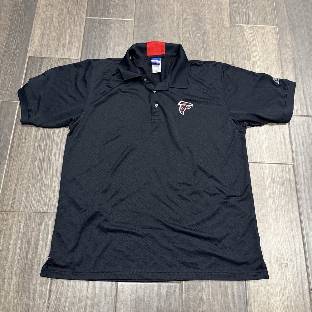 Reebok Shirt Men's Large Black Textured Atlanta Falcons NFL Polo Stretch